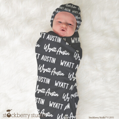 Name Swaddle Personalized Baby Boy Newborn Hospital Blanket Hat Girl Custom  Baby