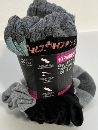 Skechers Girls' Little 10 Pack No Show Socks, Black/Multi, Sz 5-6.5 School Sale - Picture 18 of 18