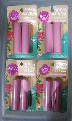 4 Packs EOS Organic Lip Balm Strawberry Sorbet Lip  Balm 