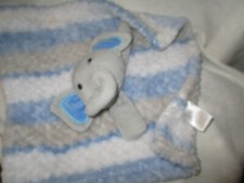 Plush Elephant Security Blanket Baby Lovey Blue White Gray Stripes RN 36753 13"