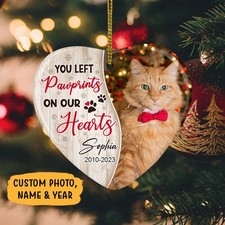 You Left Pawprints On Our Hearts, Personalized Heart Ornaments, Memorial Gift...