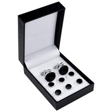Black Silver Tuxedo Studs and Cufflinks Set, Mens Medium, mixed