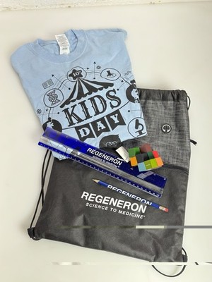 Regeneron Biotech Promotional Bag & Swag- Pencil Ruler Fidget Tshirt 2019 Kids