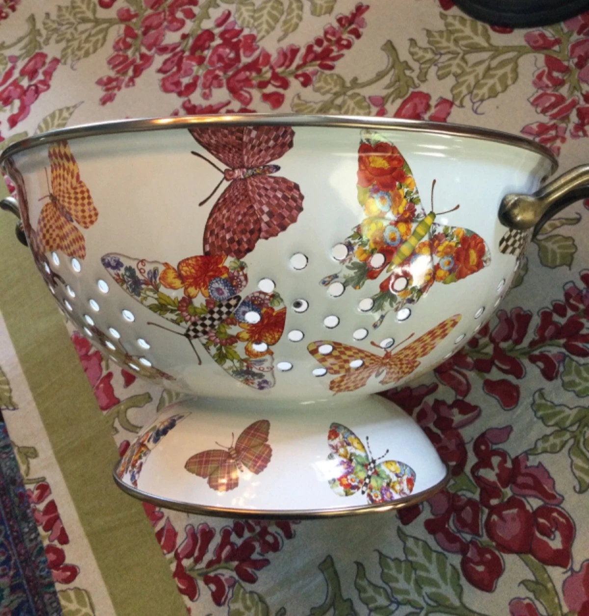NIB Retired Mackenzie Childs LARGE Butterfly White Colander