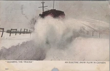 Electric Snow Plow in Canada Clearing the RR Tracks 1907 Postcard, Bottom Tear
