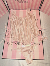 Victorias Secret Silk Corset Lace Up Thong Pale Pink Beautiful Small