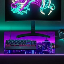 40 90cmUV Reactive Cyberpunk Metaverse City Mouse Pad - 31.5inch x 11.8inch Blac