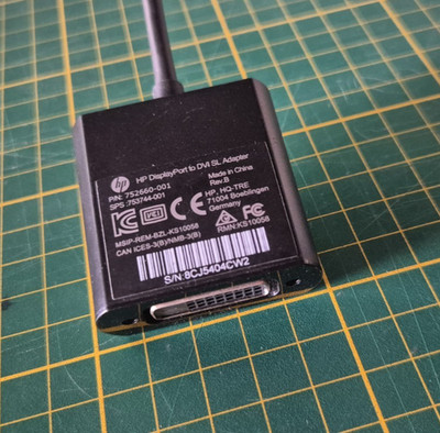 HP Displayport to DVI SL Adapter 752660-001 SPS:753744-001 DVI-D Dual Link DP