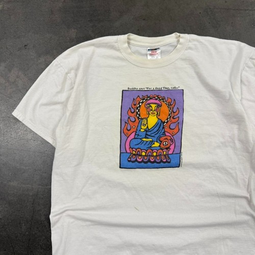 T-shirt vintage 2004 "Buddha dice per un buon tempo" Buddha telefono arte taglia XL - Foto 2 di 8