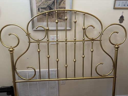 Queen Brass Headboard with Scroll Design