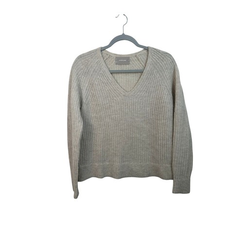 Everlane Alpaca V-Neck Sweater Women Small Beige Excellent Ribbed Knit