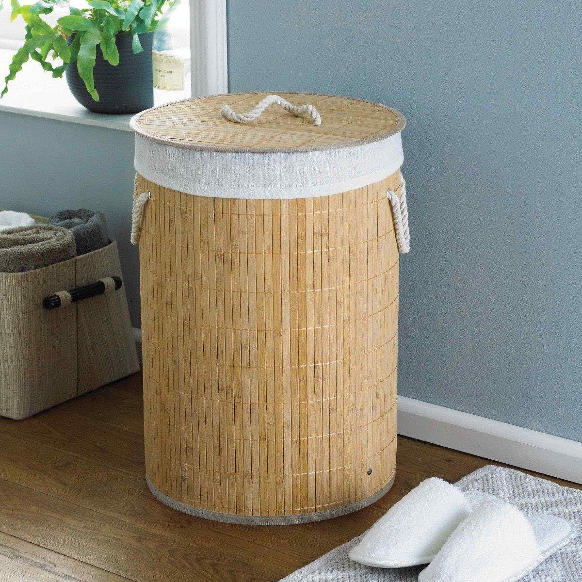 Round Natural Bamboo Laundry Hamper Basket with Lid 50cm, by COUNTRY CLUB