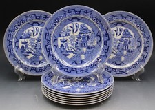 Early 20C Staffordshire Ridgway England Blue Willow Set of 8 Luncheon Plates