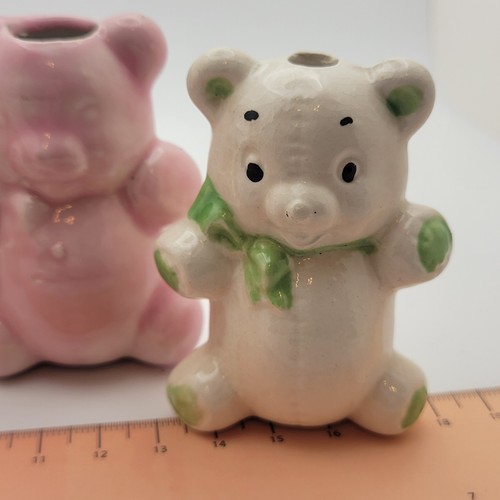 4 Ceramic Macrame Bear Beads Tan & Pink White Craft Vintage for Plant Hangers - Picture 5 of 19