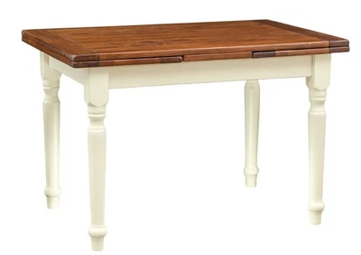Table De Cuisine Extensible En Bois Massif Country Blanc Chêne 120x80 Robuste - Photo 1/4