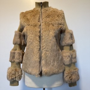 Vtg Holly Collection Paris Genuine Rabbit Fur w/ Knit Zipper Cardigan one size