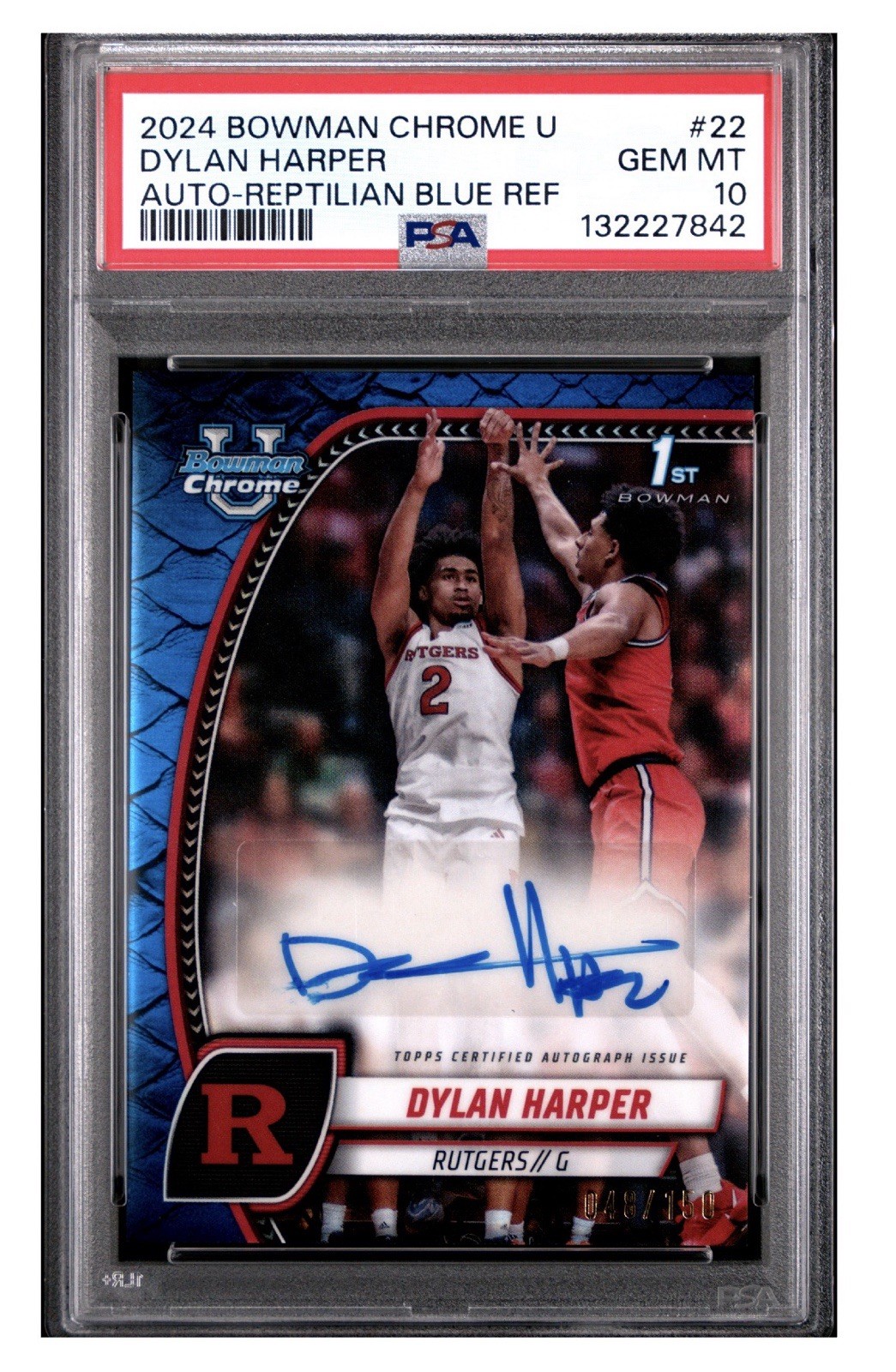 2024 BOWMAN CHROME U #22 DYLAN HARPER BLUE REPTILIAN /150 AUTO PSA 10