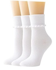 Women Socks, Women Ankle Socks, Lovely 3 Pairs-white-long Style-ruffle Frilly