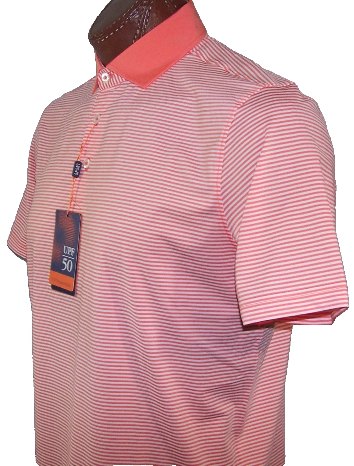 DONALD ROSS SPORT s/s Trimmer UPF 50 WICKING polo sz M STRIPE-NECTAR/WHITE