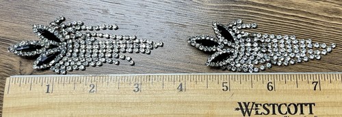 Vintage Black White Crystal Long Dangle Drop 3.5" Glitz Party Post Earrings - Picture 5 of 7