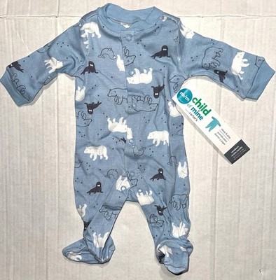 CARTERS Child of Mine sleeper light blue POLAR BEAR WALRUS motif size NEWBORN