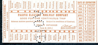 Pacific Electric Ry interurban passenger ticket Redlands Corona Line 1918 21