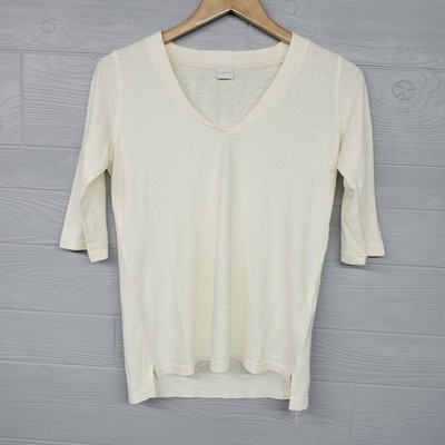 Poetry Ivory Hemp Blend V-Neck 3/4 Sleeve Top Womens Size US 2 NWT