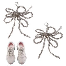 2 Pcs Pearl Bow Shoe Charm Beads Flower Bowknot Shoe Decoration, Gray