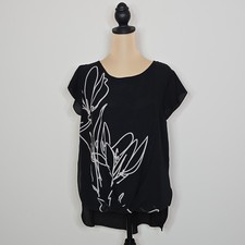 Vince Camuto Black White Floral Twist Front Sheer Sleeve Top Blouse Womens S