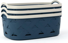 Stylish Set of 3 Blue Cream Storage Baskets with Handles for Home Organizing