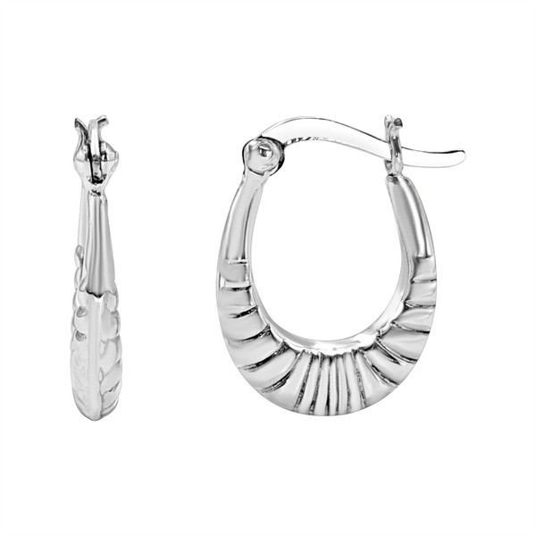 Croissant Creolen Oval Gerippt 925 Silber 20Mm Mittelgroß Breit - Silverly-image