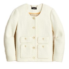 NWT J.Crew Lady Jacket in Ivory Maritime Tweed Collarless Wool Blend 10