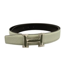 HERMES H Belt - Light gray Dark Brown Silver Taurillon Clemence Hardware U Belt