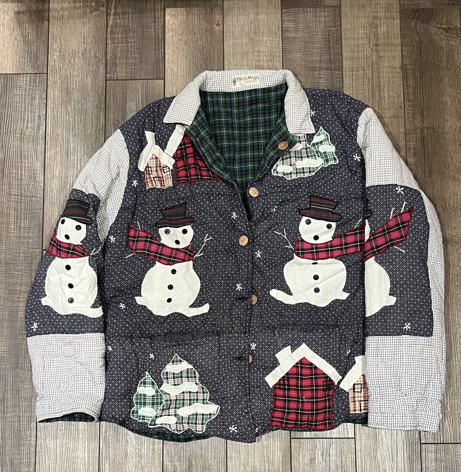 Vintage Patch Magic Quilted Patchwork Snowman Win… - image 1