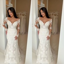 Mermaid Wedding Dresses Off The Shoulder Long Sleeves Bridal Gowns Sweep Train