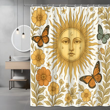 Sun and Butterflies Floral Shower Curtain - Boho Home Decor