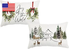 Christmas Lumbar Pillow Covers 12X20 Set of 2 Merry Christmas Joy to the World T