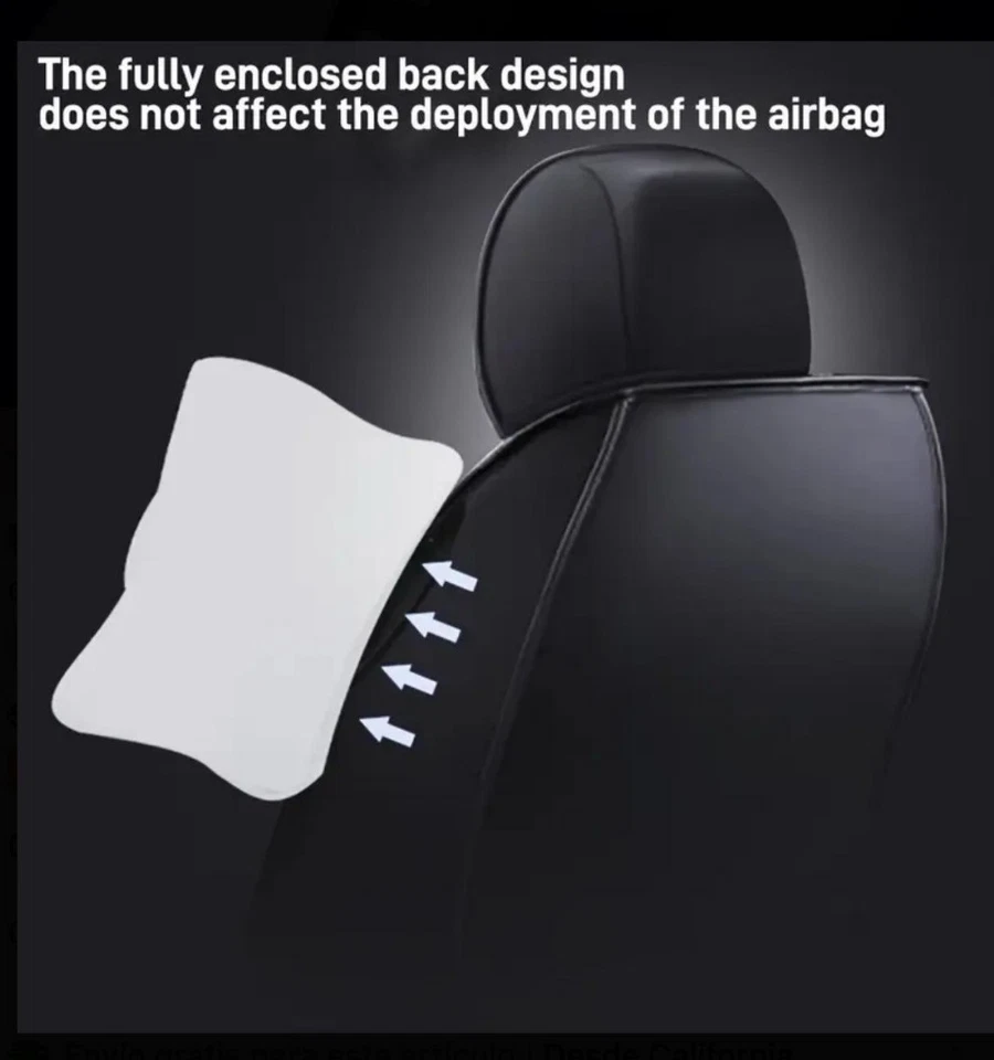 Fit for All Fiat 500 Car Seat Cover 9Pcs Front Rear Waterproof Faux Leather Blac - Image 4 of 4