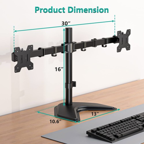 Free Standing Dual LCD Monitor Fully Adjustable Desk Mount Fits 2 Screens up ... - Picture 4 of 9