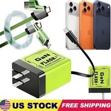 2 in 1 Gan Charger(Type C/L), 120W Compatible Fast, Retractable Wall NEW