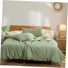 Green Duvet Cover King, 100 Washed Cotton Linen Like King 90"x104" 0841