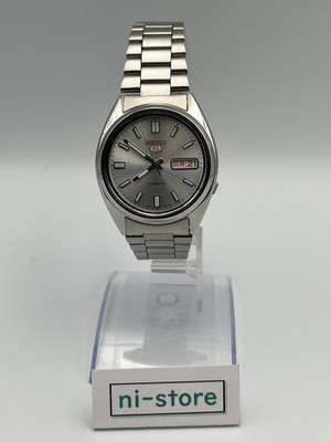 SEIKO 5 7S26-0480 Day/Date Silver Dial Automatic Mens Watch Rare