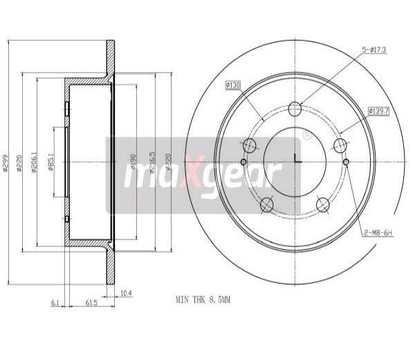 2 St. Bremsscheibe Maxgear 19-3199 Hinterachse FüR Ssangyong-image