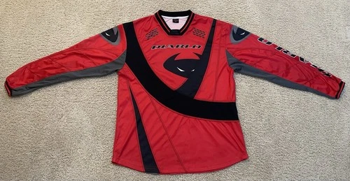 Vintage Diablo Wear ‘Face’ Paintball Jersey Men's Lg Y2K Red Black & Gray