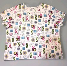 Scrubstar Womens Scrub Top Size 2XL Short Sleeve V-Neck Pockets Pink Ribbon Cure