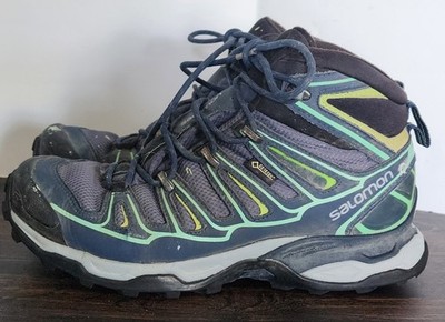 Salomon X Ultra Mid GTX Waterproof Hiking Boots Blue Green Womens Size 7 Flawed