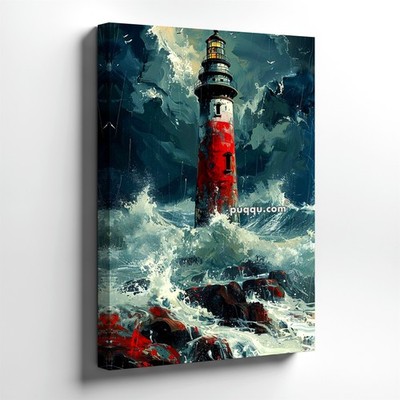 Wall Art Stormy Sea Lighthouse Canvas Print Coastal Ocean Waves Painting Decor