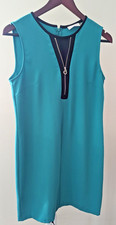 Calvin Klein Womens Shift Dress 6 Teal Black Zip Front Sleeveless Lined