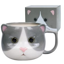 Cat Mug 14 oz Cute Ceramic 3D Porcelain Tea Cup for Women, Kawaii Gifts for C...