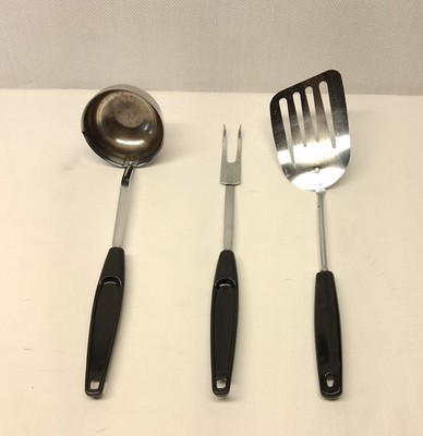 Vintage Foley USA 3pc Kitchen Utensil Set Chrome Plated MCM Ladle Spatula Fork